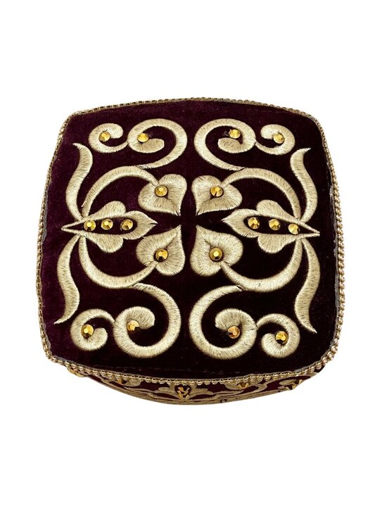 Vintage Traditional Embroidered Maroon Gold Uzbek Tajik Tubeteika Skullcap Hat main image 4